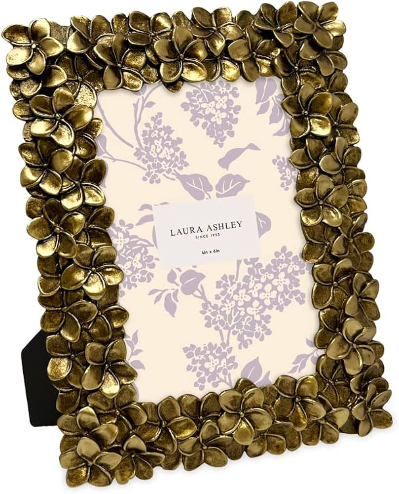 Laura Ashley 4x6 Gold Flower Textured Hand-Crafted Resin Picture Frame w/Easel & Hook for Tableto... | Amazon (US)