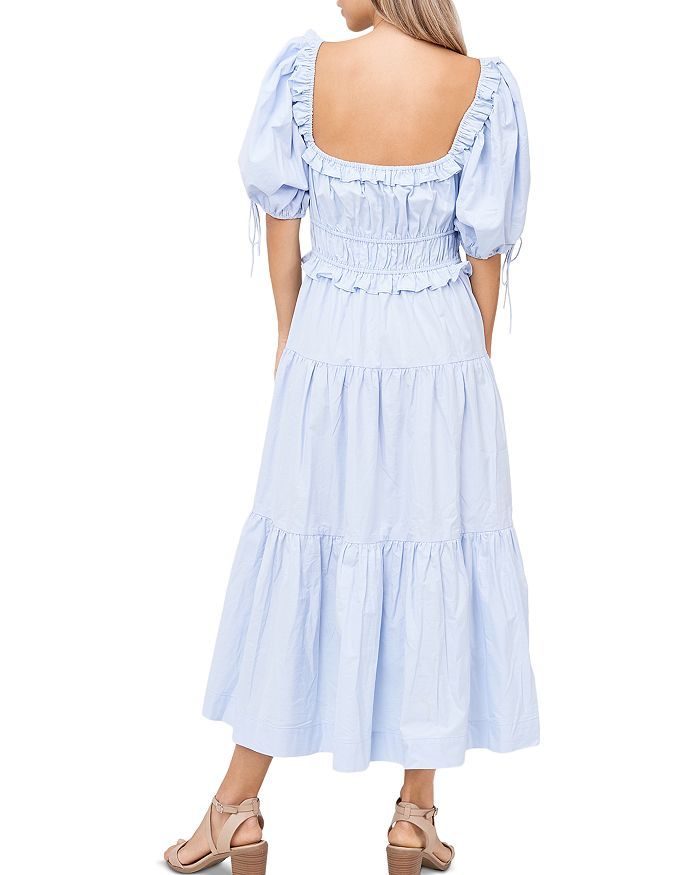 Poplin Puff-Sleeve Tiered Midi Dress | Bloomingdale's (US)