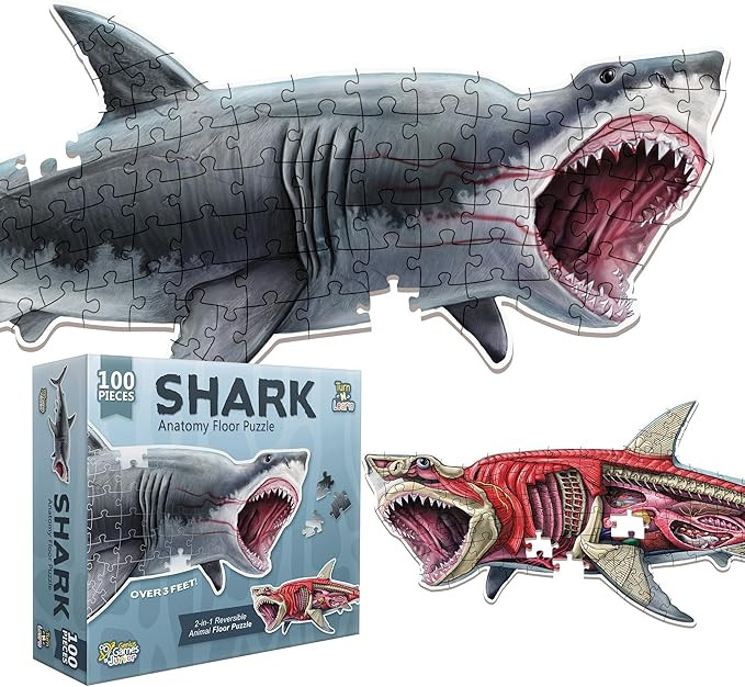 Shark Animal Anatomy Floor Puzzle | 100-Piece Double Sided Jigsaw Puzzle | Large Floor Puzzles fo... | Amazon (US)