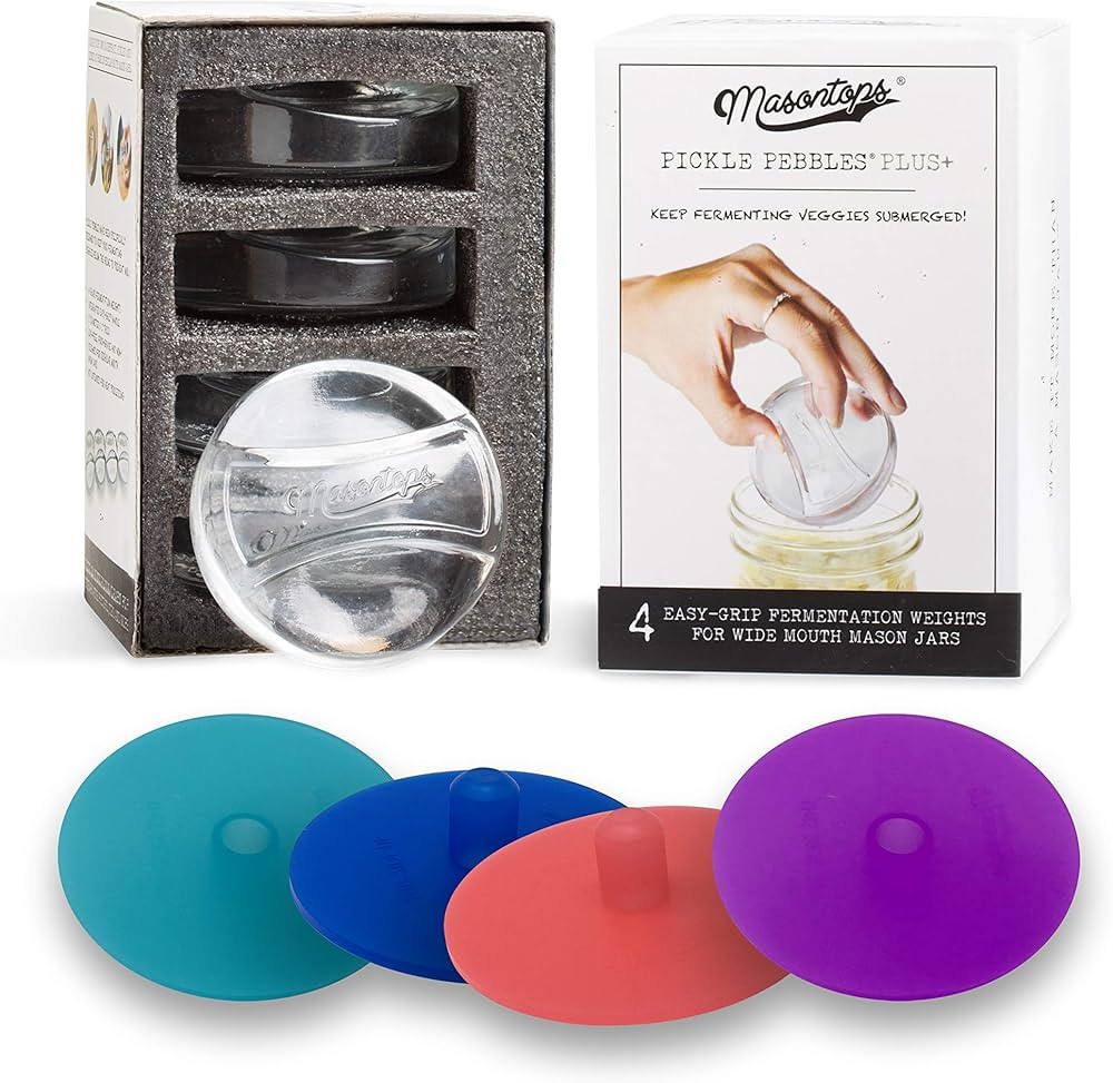 Masontops 8 PC Pickle Pebbles Glass Weight & Pickle Pipe Airlocks Kits - Large Wide Mouth Lid - F... | Amazon (US)