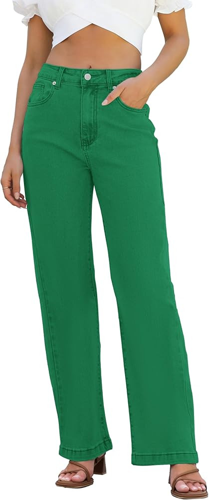 Womens Jeans High Waisted Straight Leg Loose Stretchy Lightweight Tummy Control Trendy Jeans for ... | Amazon (US)