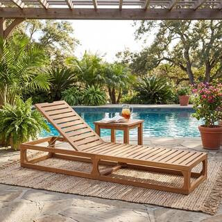 Heath Patio Acacia Wood Outdoor Lounge Chairs with Brown, Natural (Set of 1) | The Home Depot