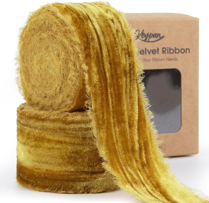 Gold Velvet Ribbon 1-1/2 Inch x 6 Yd Crinkled Handmade Frayed Vintage Ribbons for Christmas Gift ... | Amazon (US)