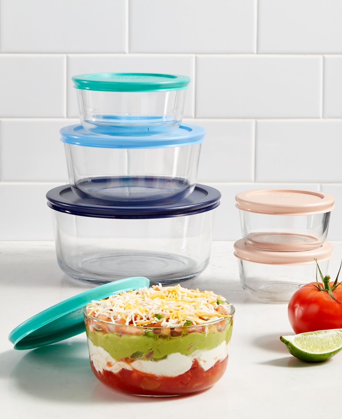 Pyrex Simply Store 12-piece Glass Storage Set with Assorted Color Lids | Macys (US)