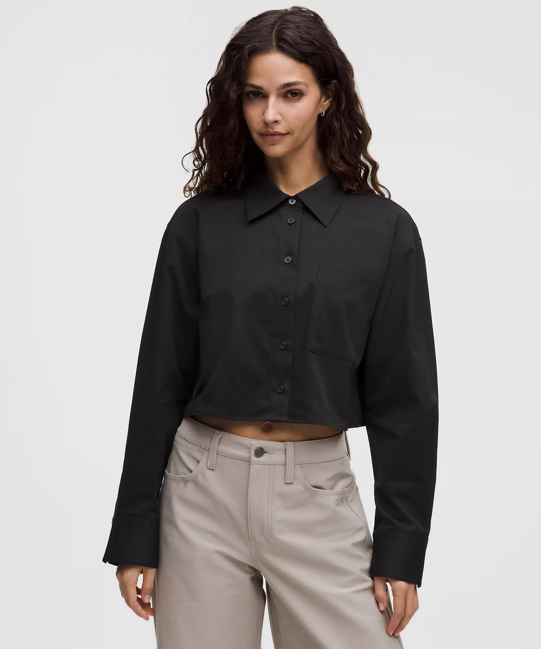 Woven Cropped Button-Up Long-Sleeve Shirt | Lululemon (US)