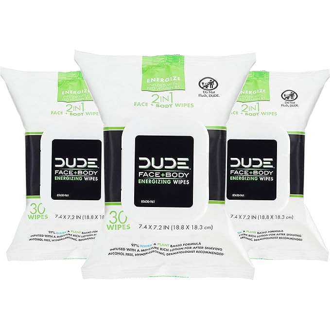 Dude Products Face & Body Energizing Wipes & Refreshing Lightly Scent Infused with Pro Vitamin B-... | Amazon (US)