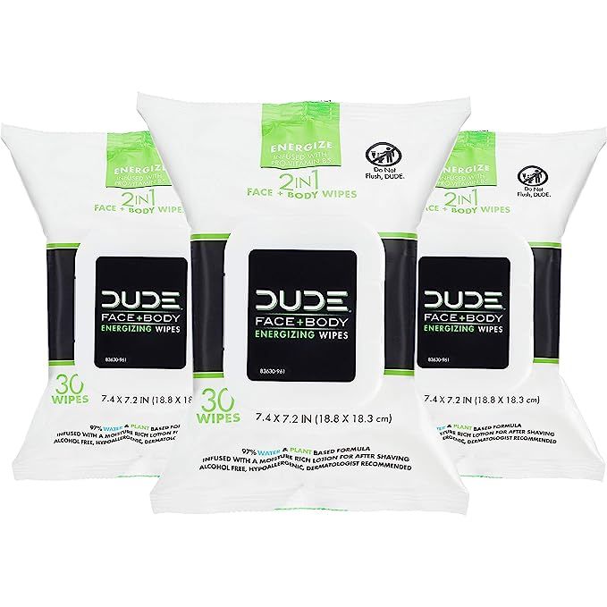 Dude Products Face & Body Energizing Wipes & Refreshing Lightly Scent Infused with Pro Vitamin B-... | Amazon (US)
