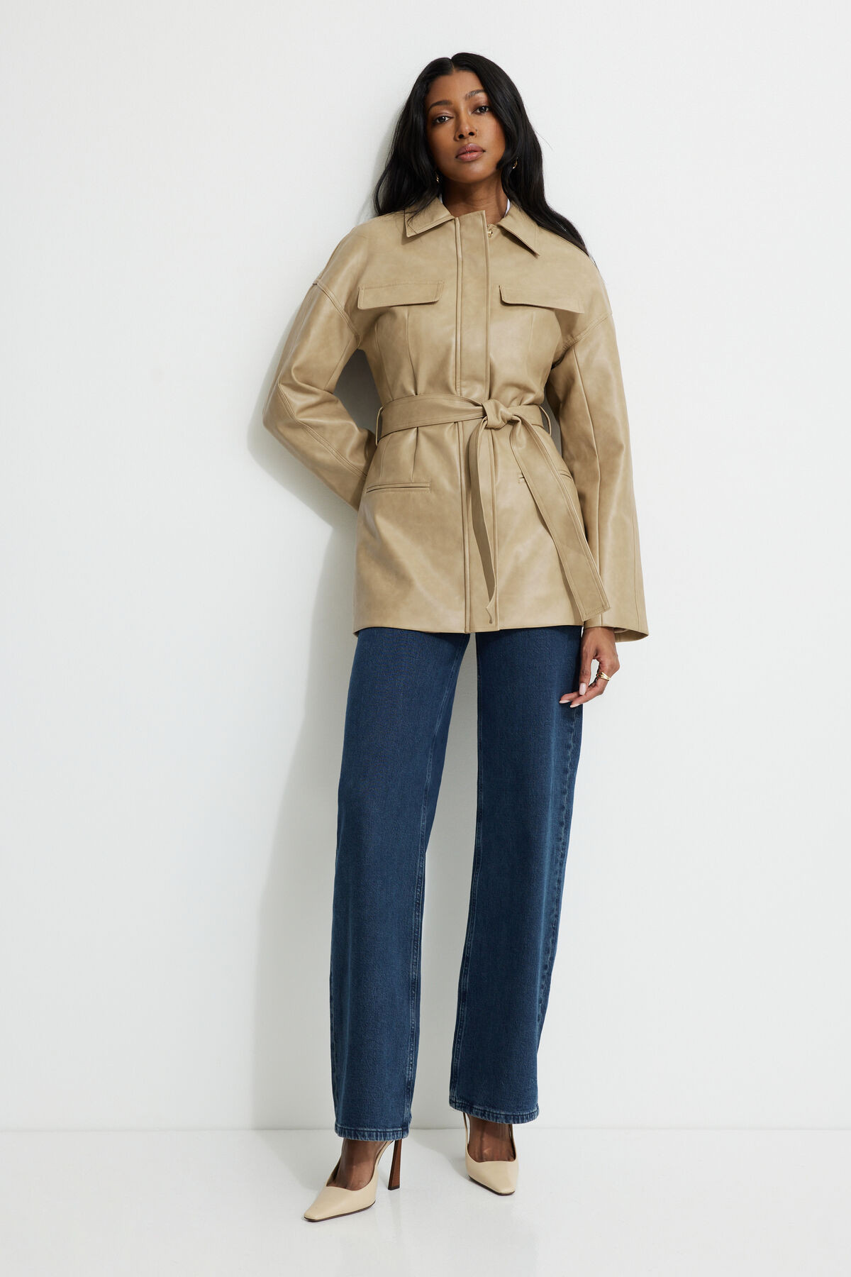 Belted Faux Leather Jacket | Dynamite Clothing