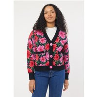 Joanie Clothing Lovelace Dahlia Floral Print Oversized Cardigan - Small (UK 8-10) (Pink) | Joanie