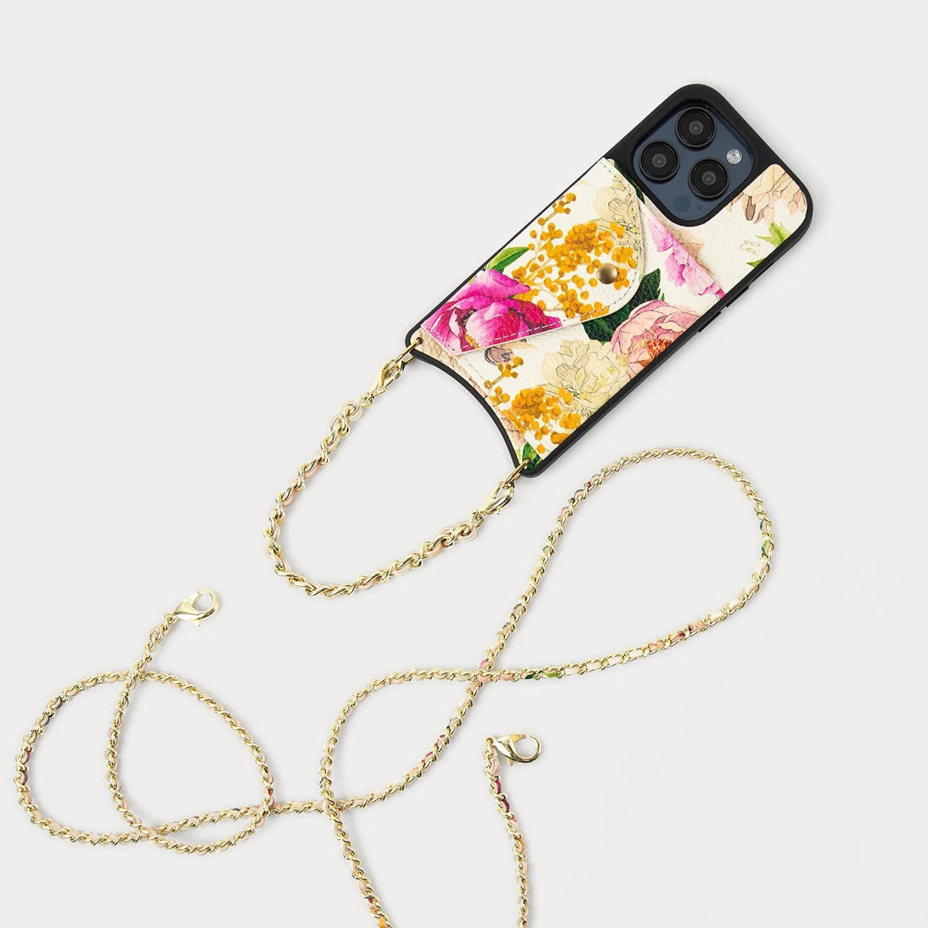 Lily Side Slot Leather Crossbody Bandolier - Ceci Ivory Floral/Gold | Bandolier