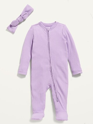 Rib-Knit Footed Sleep & Play One-Piece & Headband Set for Baby | Old Navy (US)