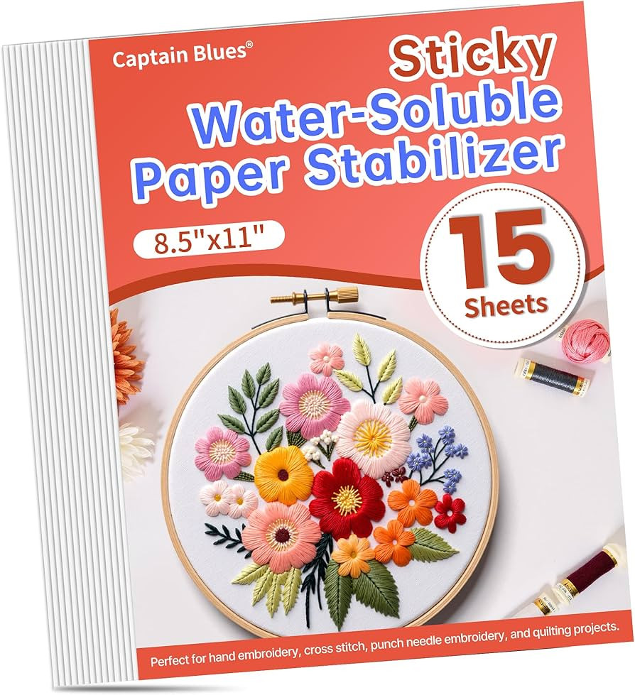 Captain Blues 15PCS 8.5"x11" Sticky Water Soluble Stabilizer for Embroidery - Medium Weight Wash ... | Amazon (US)