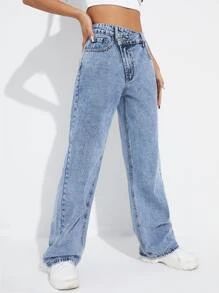 Asymmetrical Waist Wide Leg Jeans | SHEIN