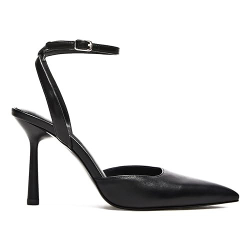 USIMAD Black Stiletto Heels for Women with Closed Pointed Toe Ankle Strap | Amazon (US)