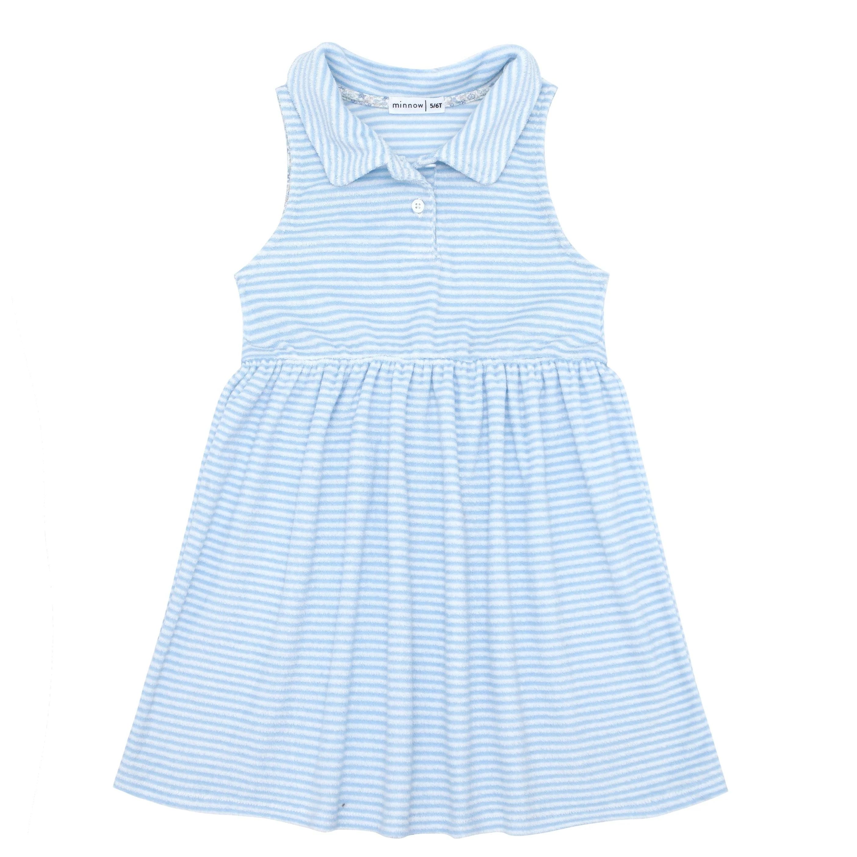 girls powder blue stripe french terry tennis dress | minnow