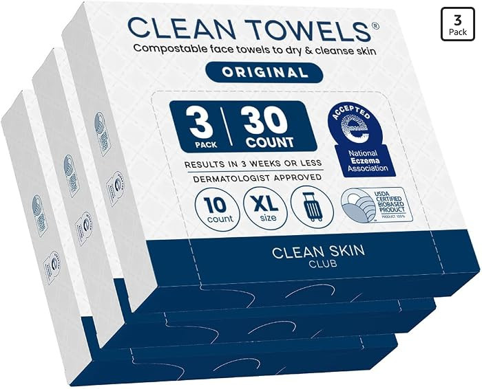 Clean Skin Club Clean Towels XL\u00ae, Travel Pack 100% USDA Biobased Disposable Face Towel, Ecze... | Amazon (US)