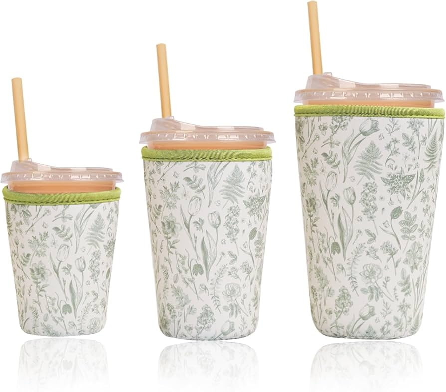 Reusable Insulated Sleeve for Iced Coffee Cup, 3-Pack Coffee Neoprene Drink Sleeve for Cold & Hot... | Amazon (US)