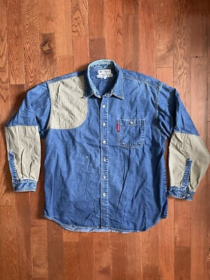 Vintage 90s Y2K Columbia Denim Shirt Men Size Large Blue Western Cowboy Distress | eBay US