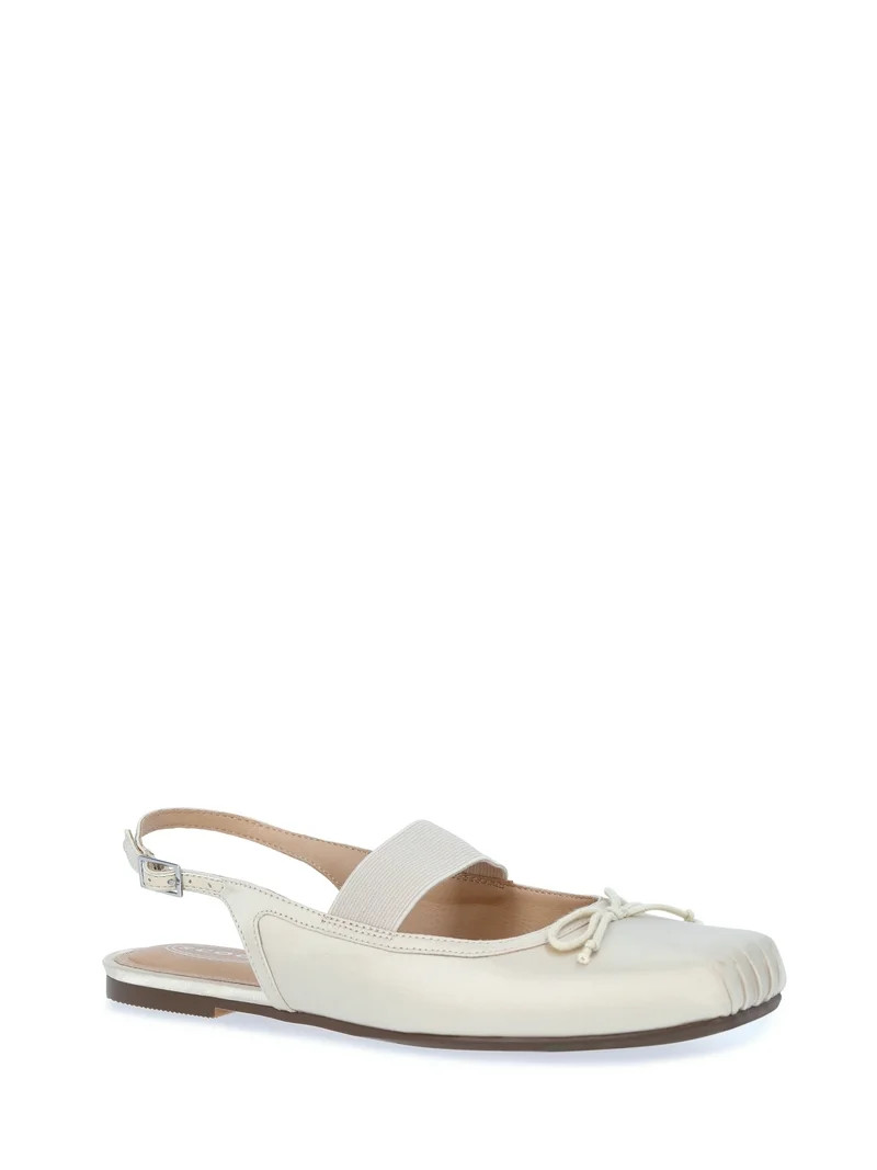 Scoop Women's Satin Slingback Mary Jane Pleated Toe Ballet Flats | Walmart (US)