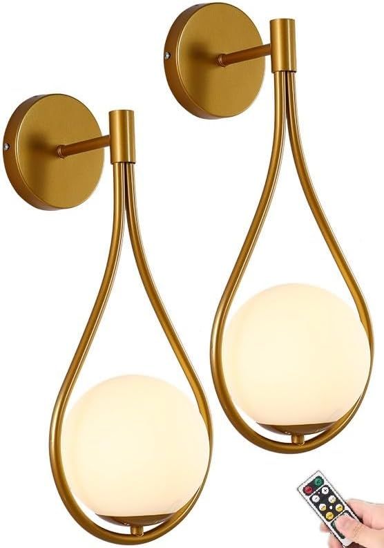 Glass Globe Wall Sconces Battery Operated Set of 2,USB Rechargeable Wall Lights Wihout Wiring,Wir... | Amazon (US)