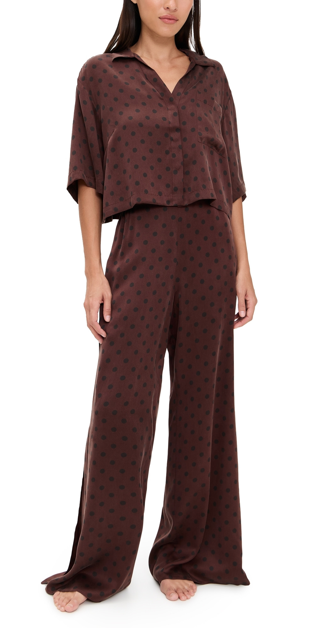 Lunya Washable Silk Pajama Set Chocolate Ellipsis L | Shopbop