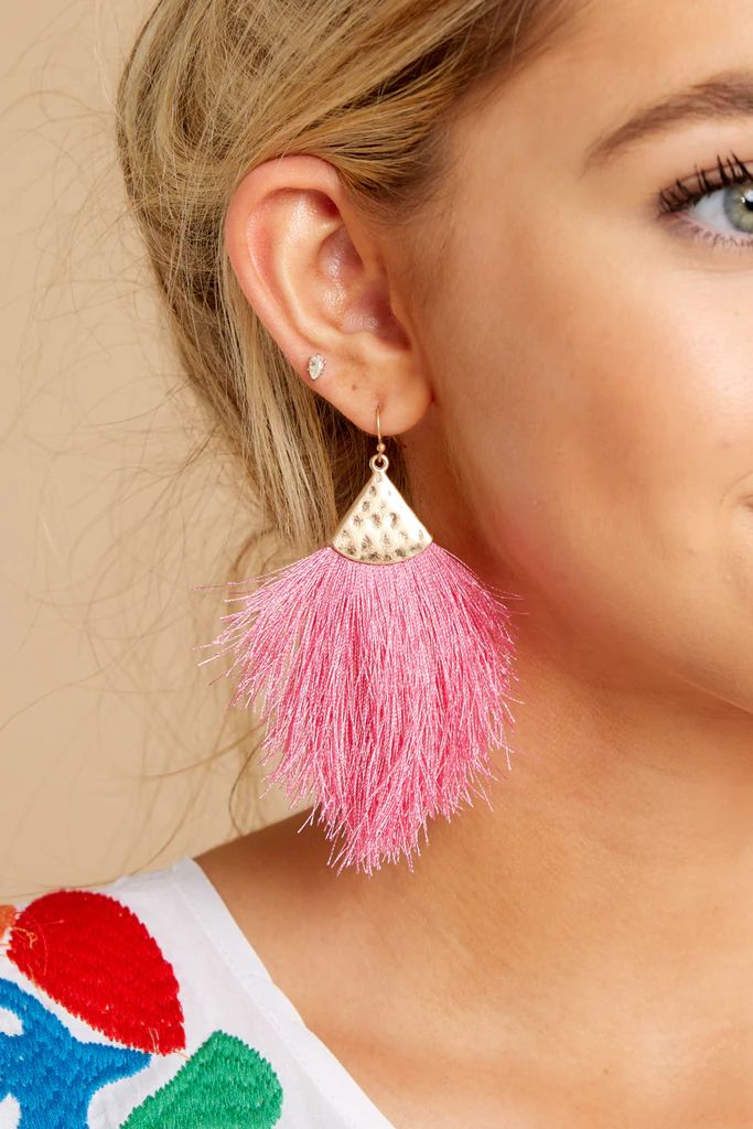 A Little Surprised Pink Tassel Earrings | Red Dress 