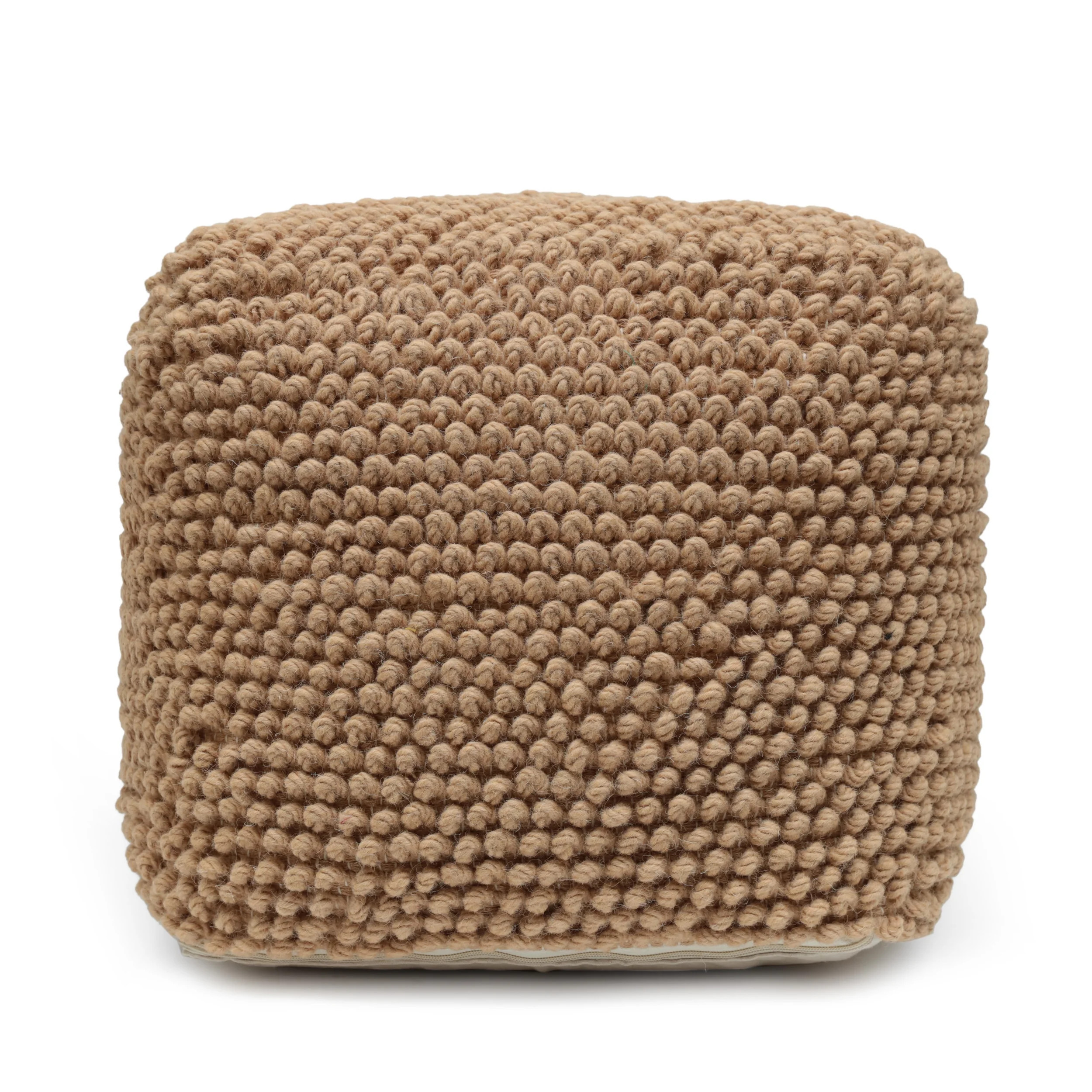 Noble House Grewell Wool Tufted Cube Pouf, Natural | Walmart (US)