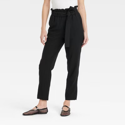 Women's Super-High Rise Tapered Ankle Pull-On Paperbag Pants - A New Day™ Black M | Target