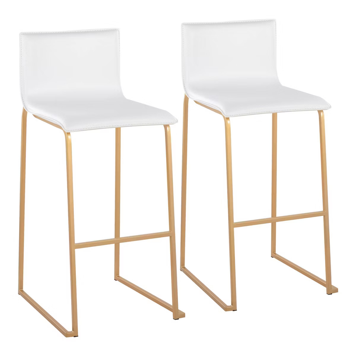LumiSource Set of 2 Mara Upholstered Barstools White/Gold: Faux Leather, Steel Frame, Fixed Heigh... | Target