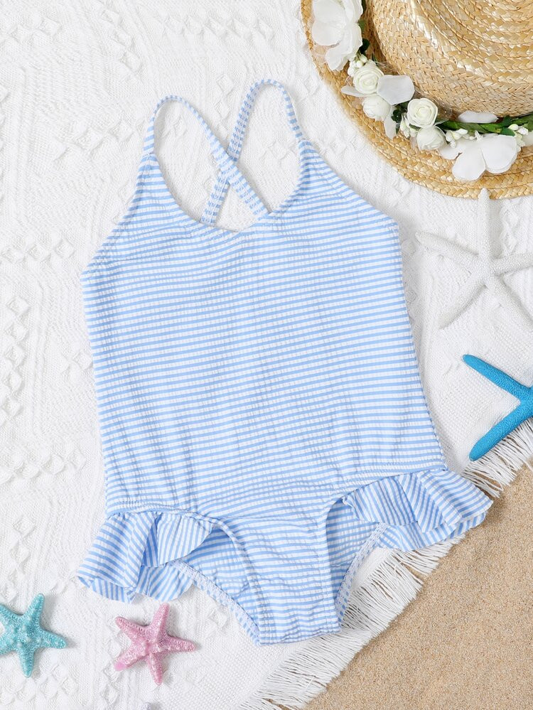 Baby Girl Striped Cross Back One Piece Swimsuit | SHEIN