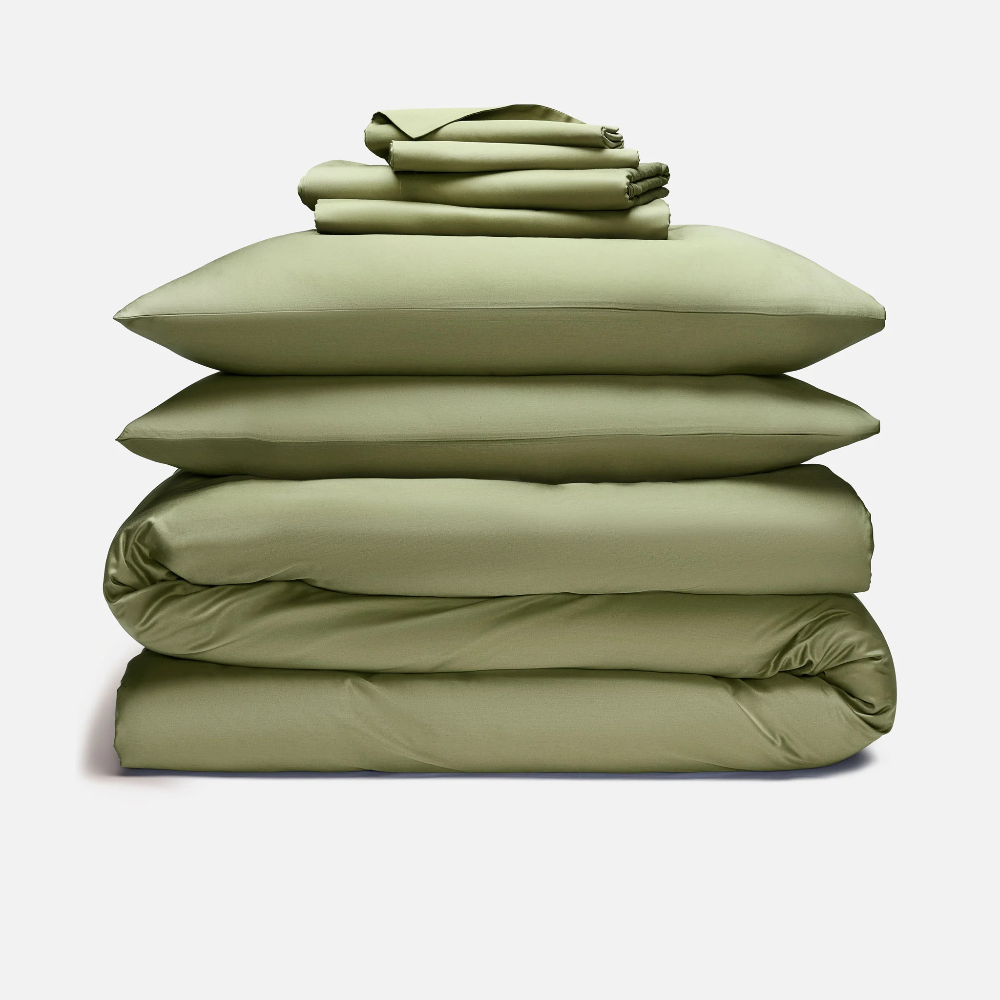 Brooklinen Luxe Sateen Hardcore Sheet Bundle size Full in Fresh Moss | Brooklinen