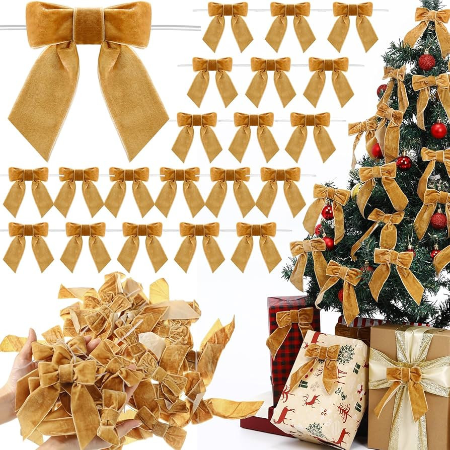 30 Pcs Velvet Ribbon Bows 5" x 4" Pre Tied Christmas Velvet Bows with Twist Tie for Gift Packagin... | Amazon (US)