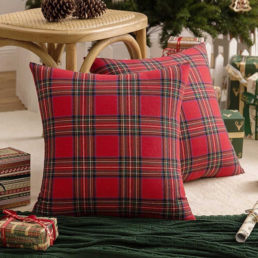 AQOTHES Pack of 2 Christmas Plaid Decorative Throw Pillow Covers Scottish Tartan Cushion Case for... | Amazon (US)