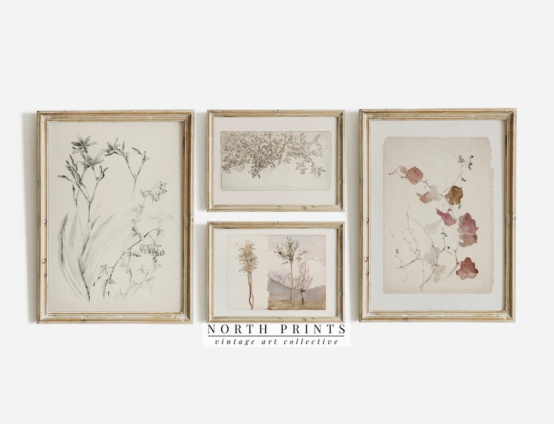 Farmhouse Vintage Print Set | Neutral Botanical Sketch Digital PRINTABLE #S4-7 | Etsy (CAD)