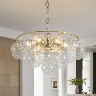 Neuvy 6-Light 23-in Aged Brass Round Cluster Bubble Chandelier with Twisted Glass for Living/Dining Rooms | The Home Depot