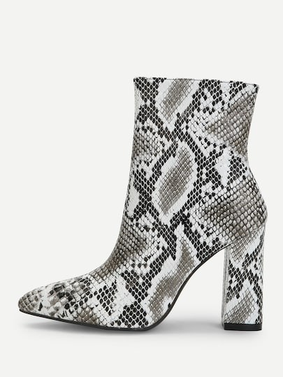 Snakeskin Side Zipper Boots | SHEIN
