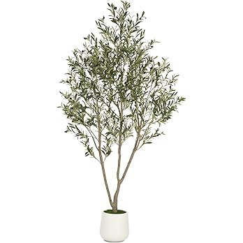 Olive Trees Artificial Indoor, 7FT Tall Faux Olive Tree with White Tall Planter, Artificial Plant... | Amazon (US)