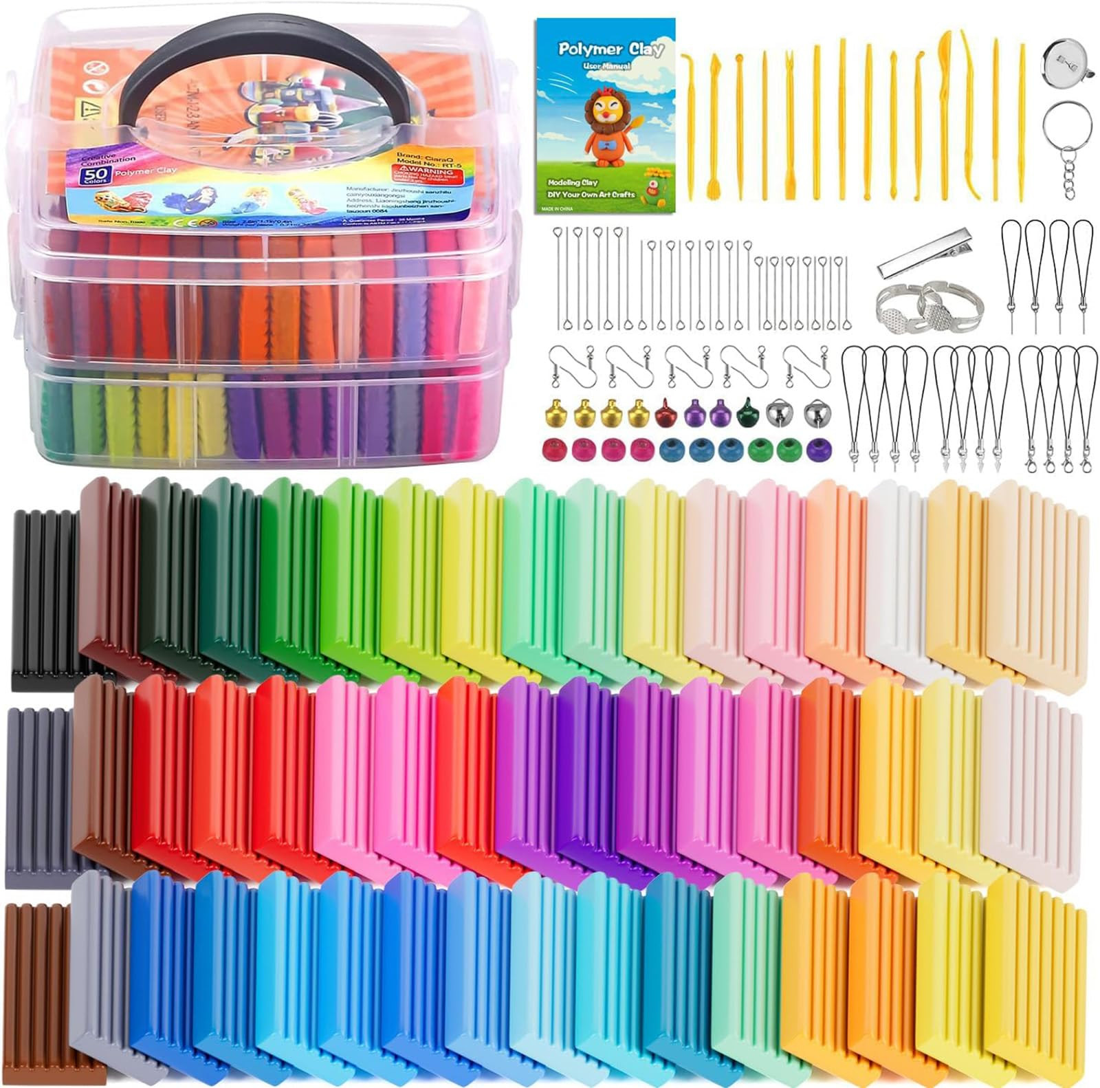 CiaraQ Polymer Clay Starter kit, Oven Bake Modeling Clay with Sculpting Tools, 50 Colors, 2.8 lb | Amazon (US)