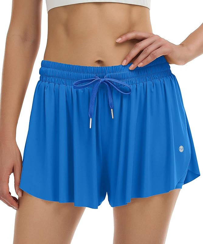 2 in 1 Womens Flowy Athletic Shorts for Running,Yoga,Workout,Biker Butterfly Shorts with Pocket in S | Amazon (US)