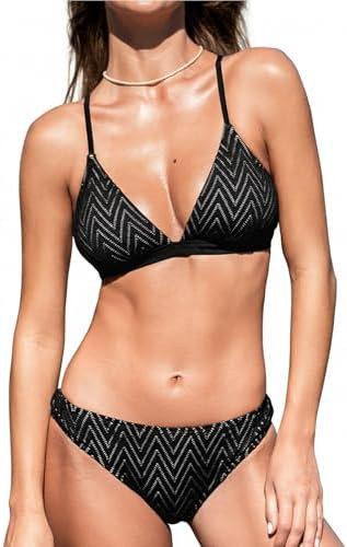 CUPSHE Bikini Set for Women Two Piece Swimsuits V Neck Low Rise Crisscross Back Self Tie Spaghett... | Amazon (US)