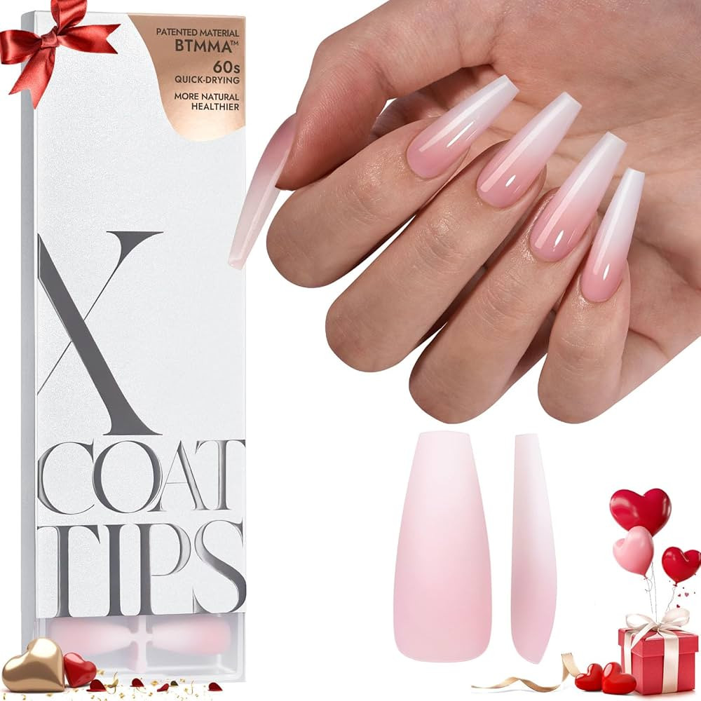 BTArtboxnails XCOATTIPS Ombre Nails - Press on Nails Long, 160Pcs Nail Tips Coffin Shape Pink Whi... | Amazon (US)