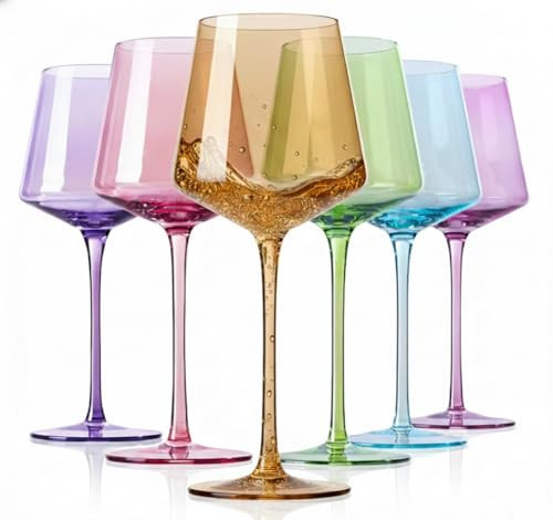 Physkoa Colored Wine Glasses Set 6-16oz Colorful Wine Glass With Tall Long Stem&Flat Bottom,Colored Stemmed Wine Goblet, Wine Gifts for Women Mom Wife Friend | Amazon (US)