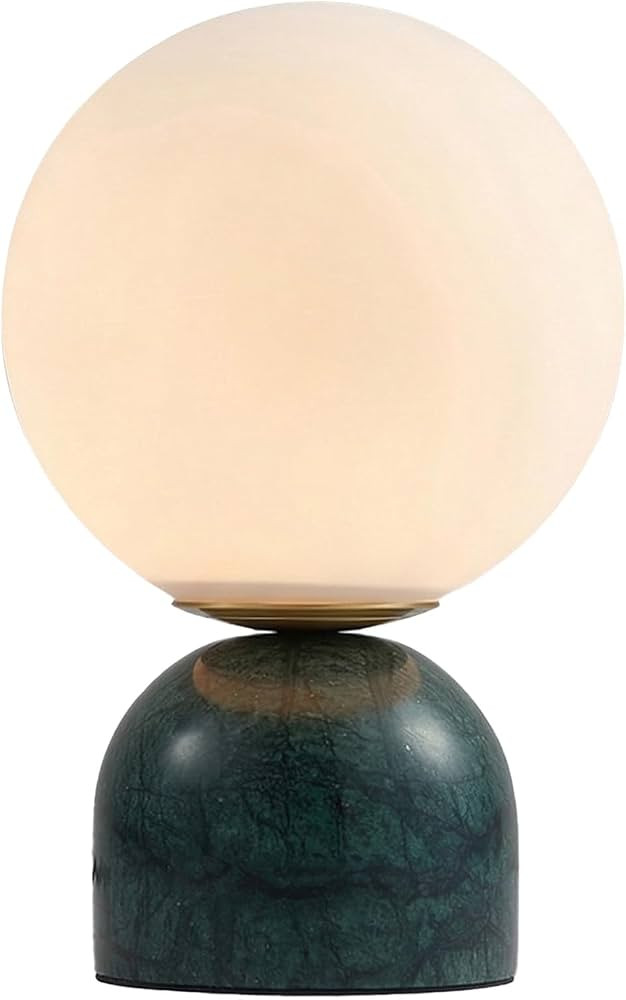 Bofea-Small Marble Table Lamp with White Glass Shade, Modern Green Desk Lamp for Bedroom and Livi... | Amazon (US)