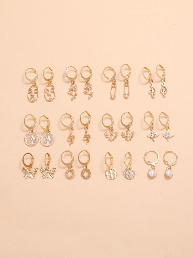 12pairs Figure & Flower Drop Earrings | SHEIN