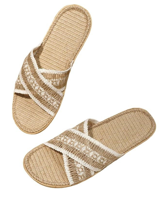 GORGLITTER Women's Criss Cross Straw Sandals Open Toe Boho Vacation Beach Slides | Amazon (US)
