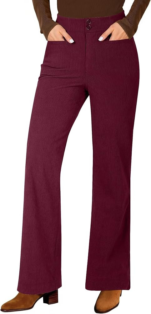 GRAPENT Corduroy Wide Leg Pants Woman High Waisted Trendy Fall Work Casual Elastic Waist Duo Butt... | Amazon (US)