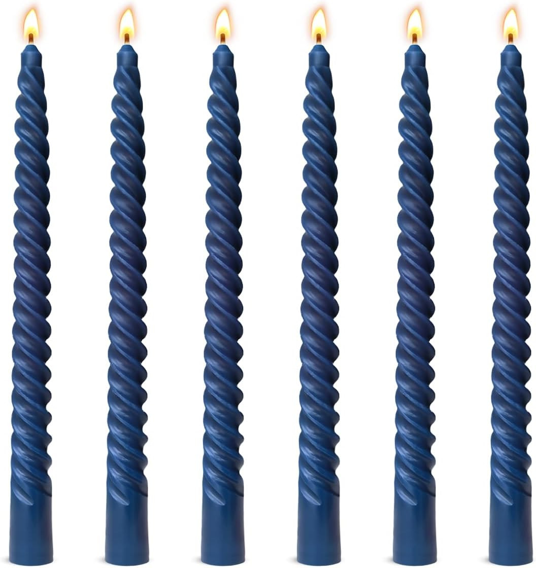 6 Pack 10 Inch Navy-Blue Spiral Taper Candles for Hanukkah and Winter Home Decoration, Unscented Dripless Twisted Candlesticks for Dinner Beach-Themed Decor Relaxation and Meditation | Amazon (US)