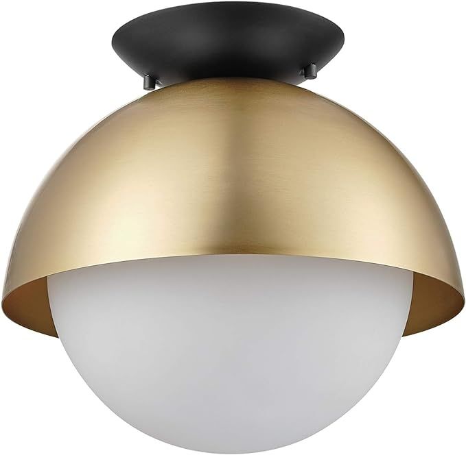 Oswald 1-Light Flush Mount, Matte Brass, Matte Black Accent Canopy, Frosted Glass Shade | Amazon (US)