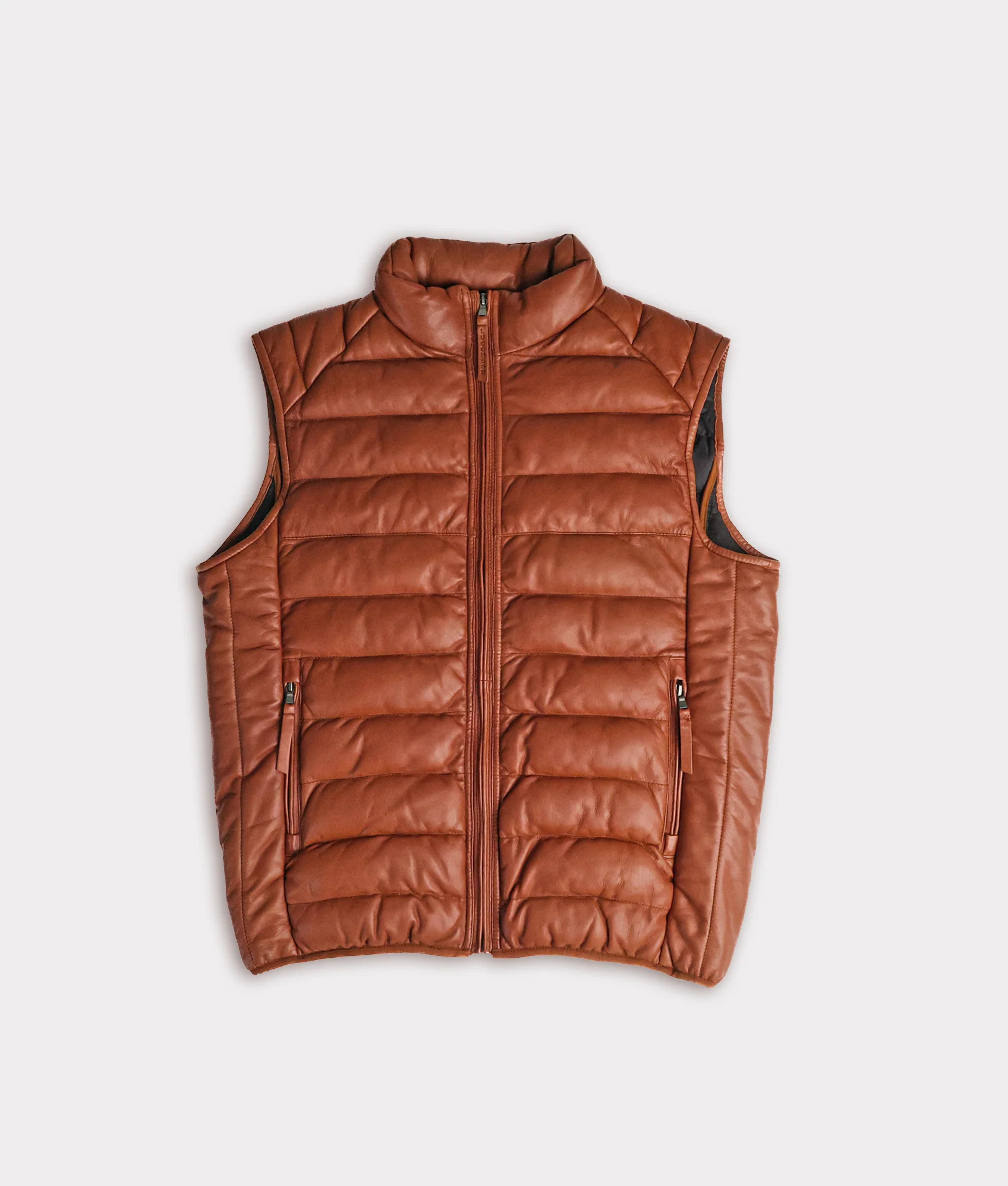 Men's Leather Puffer Vest :: Cognac XL | Lucchese Bootmaker
