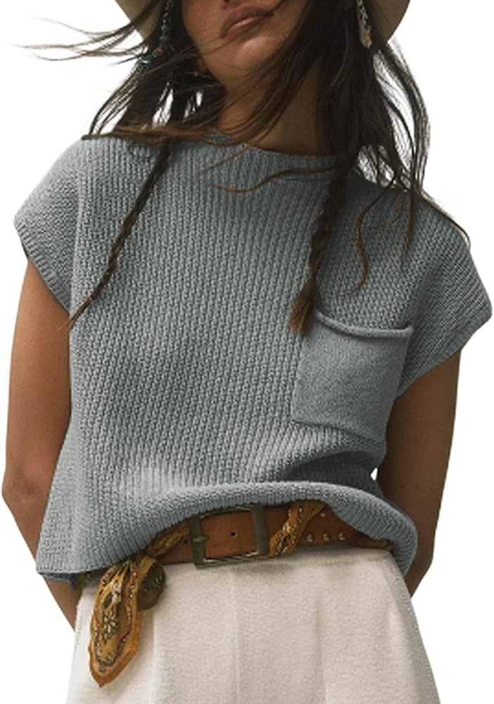 Himosyber Women's Solid Sleeveless Vest Mock Neck Cap Sleeve Knitwear Sweater Tops | Amazon (US)